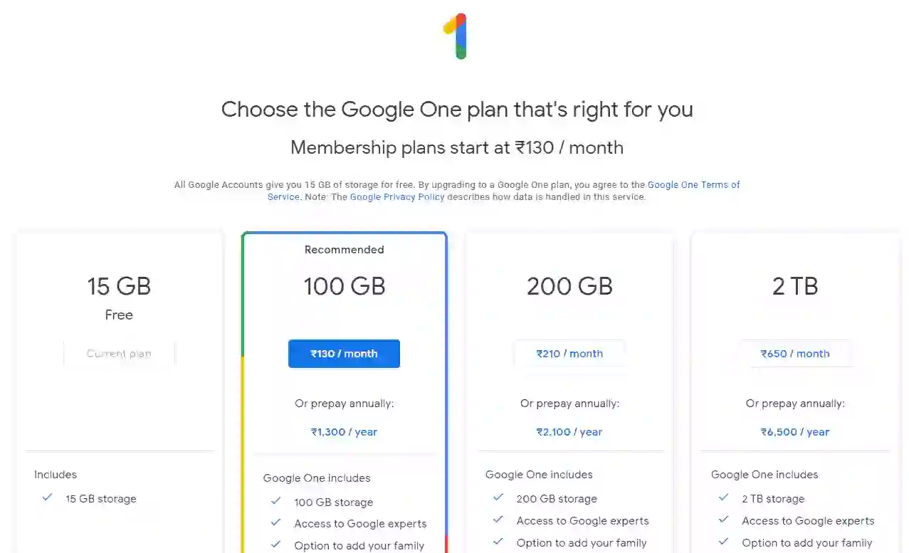 Google one pricing