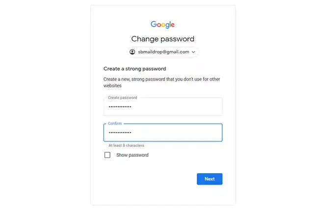 गूगल अकाउंट रिकवरी choose password